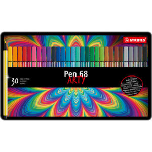 stabilo pen 68 arty caja metalica de 30 rotuladores punta de fibra trazo de 1mm aprox. tinta a base de agua capuchon ventilado colores surtidos