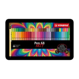 stabilo pen 68 arty caja metalica de 66 rotuladores punta de fibra trazo de 1mm aprox. tinta a base de agua capuchon ventilado colores surtidos