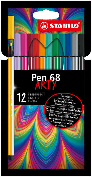 stabilo pen 68 arty pack de 12 rotuladores punta de fibra trazo de 1mm aprox. tinta a base de agua capuchon ventilado colores surtidos