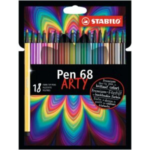 stabilo pen 68 arty pack de 18 rotuladores punta de fibra trazo de 1mm aprox. tinta a base de agua capuchon ventilado colores surtidos