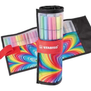 stabilo pen 68 arty rollerset de 25 rotuladores estuche de nylon enrollable punta de fibra trazo de 1mm aprox. tinta a base de agua capuchon ventilado colores surtidos