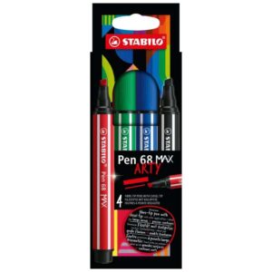stabilo pen 68 max arty pack de 4 rotuladores punta de fibra biselada trazo entre 1 5mm aprox. tinta a base de agua colores surtidos