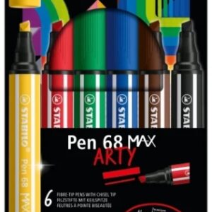 stabilo pen 68 max arty pack de 6 rotuladores punta de fibra biselada trazo entre 1 5mm aprox. tinta a base de agua colores surtidos