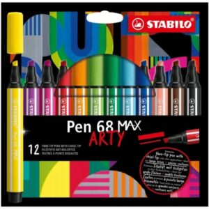 stabilo pen 68 max arty pack de 12 rotuladores punta de fibra biselada trazo entre 1 5mm aprox. tinta a base de agua colores surtidos
