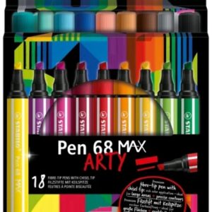 stabilo pen 68 max arty pack de 18 rotuladores punta de fibra biselada trazo entre 1 5mm aprox. tinta a base de agua colores surtidos