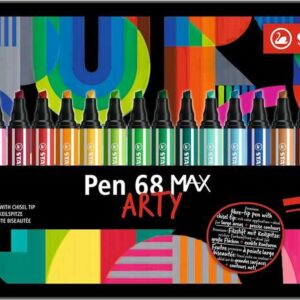 stabilo pen 68 max arty caja metalica de 20 rotuladores punta de fibra biselada trazo entre 1 5mm aprox. tinta a base de agua colores surtidos