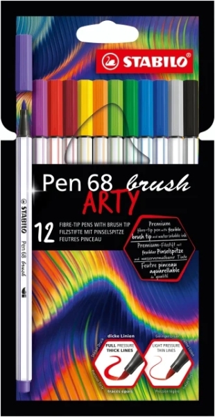 stabilo pen 68 brush arty pack de 12 rotuladores punta de pincel tinta a base de agua colores surtidos