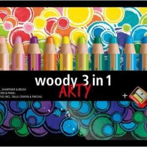 stabilo woody 3 en 1 arty pack de 18 lapices de colores + sacapuntas + pincel lapiz de color, cera y acuarela, todo en uno mina xxl 10mm colores surtidos