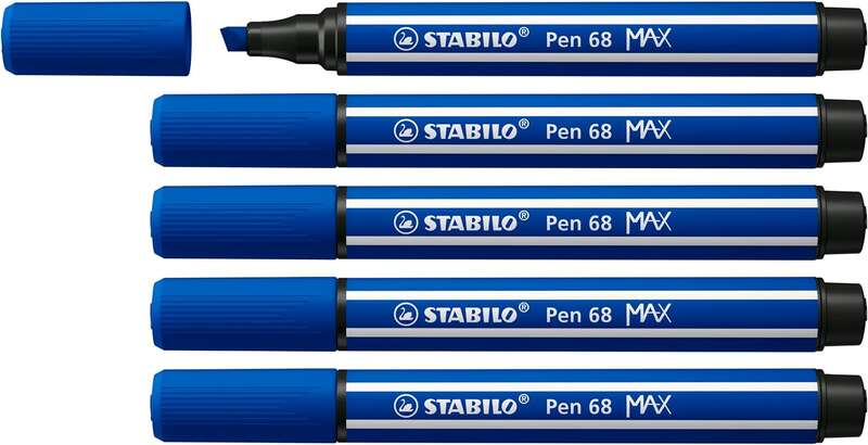 stabilo pen 68 max rotulador punta de fibra biselada trazo entre 1 5mm aprox. tinta a base de agua color azul marino