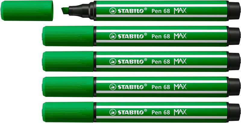 stabilo pen 68 max rotulador punta de fibra biselada trazo entre 1 5mm aprox. tinta a base de agua color verde