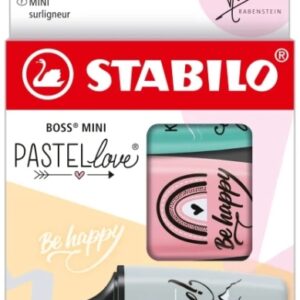 stabilo boss mini pastellove pack de 3 marcadores fluorescentes trazo entre 2 y 5mm tinta con base de agua antisecado colores rosa, turquesa y gris