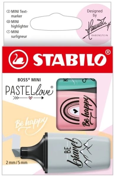 stabilo boss mini pastellove pack de 3 marcadores fluorescentes trazo entre 2 y 5mm tinta con base de agua antisecado colores rosa, turquesa y gris