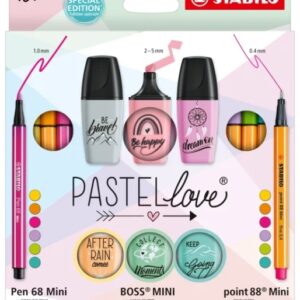 stabilo pastellove pack de 18 marcadores y rotuladores 6 rotuladores premium pen 68 mini, 6 rotuladores point 88 mini y 6 rotuladores fluorescentes boss mini pastellove colores surtidos