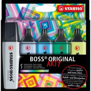 stabilo boss original arty pack de 5 marcadores fluorescentes colores frios trazo entre 2 y 5mm tinta con base de agua
