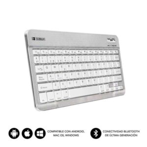 subblim teclado smart bluetooth ultrafino y ultraligero conectividad wireless bluetooth 30 compatible con apple, android, windows y smart tv diseño slim de 6mm teclas tipo chiclet bateria de larga duracion color plata