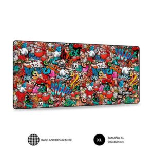 subblim alfombrilla de raton graffiti tamaño 900x400mm caucho antideslizante bordes cosidos alta elasticidad tecnologia de impresion de alta precision y calidad facil de limpiar color varios