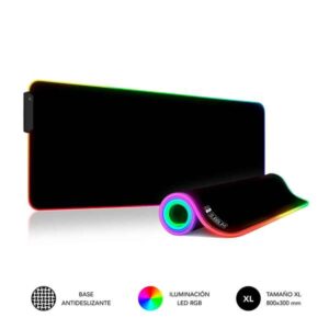 subblim alfombrilla led rgb extra grande 800x300x4mm espacio holgado para raton y teclado 9 colores y 3 efectos de iluminacion bordes cosidos duraderos resistente al agua base antideslizante de goma color negro
