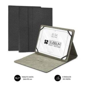 subblim clever stand case funda universal para tablet diseño moderno y elegante posicion stand con 3 angulos de vision adaptable a todos los modelos de tablet interior suave y aterciopelado color negro
