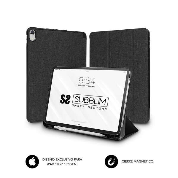 subblim funda exclusiva para ipad 10ª generacion de 10,9 pulgadas shock case bordes reforzados carcasa trasera rigida diseño ultraligero funcion atril espacio para apple pencil cierre magnetico color negro