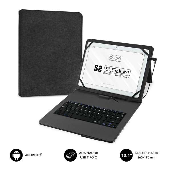 subblim keytab pro usb teclado con funda universal para tablets comodidad y flexibilidad al escribir angulo ideal para escribir o ver videos atril magnetico color negro