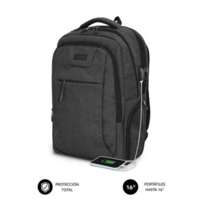 subblim mochila air padding para portatil de 16" departamentos y bolsillos organizadores resistente al agua puerto usb color negro