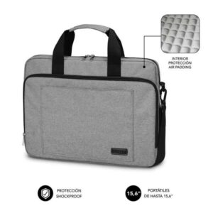 subblim maletin para ordenador portatil diseño elegante para portatiles de hasta 15,6" sistema de proteccion air padding doble cremallera compartimentos separados gran capacidad de almacenamiento color gris