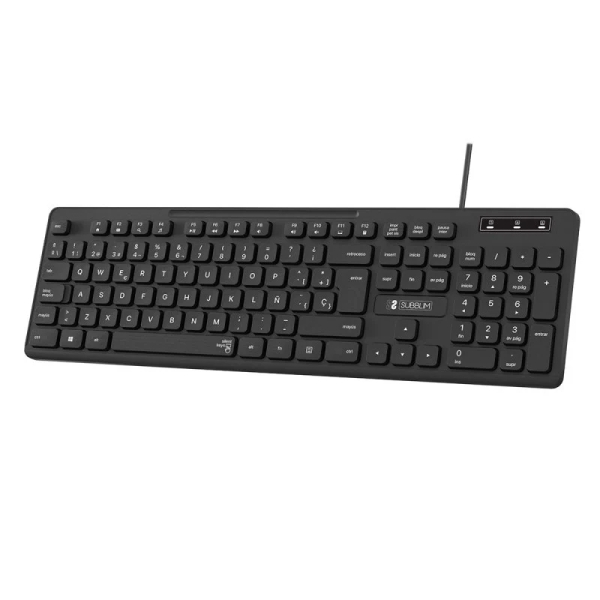 subblim teclado business slim silencioso con cable usb diseño ergonomico y teclas planas de bajo perfil resistente a derrames pulsaciones silenciosas color negro