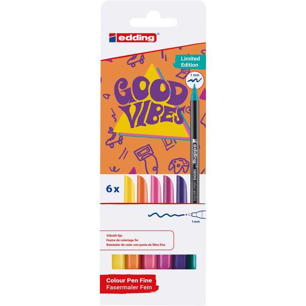 edding 1200 good vibes pack de 6 rotuladores punta redonda trazo 1mm tinta con base de agua colores surtidos