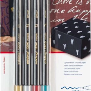 edding 1200 metallic pack de 4 rotuladores punta redonda trazo 1mm tinta con base de agua colores oro, plata, rojo y verde metalizados