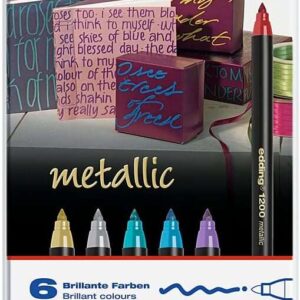 edding 1200 metallic pack de 6 rotuladores punta redonda trazo 1mm tinta con base de agua colores oro, plata, rojo, azul, violeta y verde metalizados