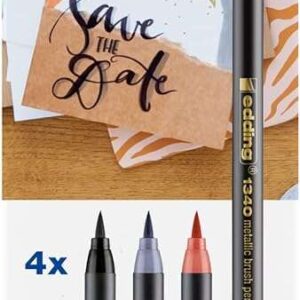 edding 1340 brush pack de 4 rotuladores punta pincel flexible trazo 1 3mm tinta con base de agua colores oro, negro, gris y albaricoque