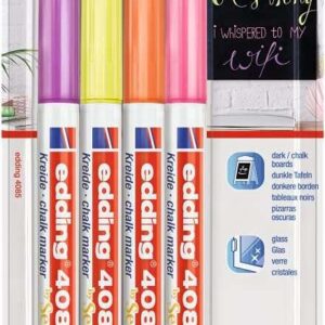 edding 4085 neon pack de 4 rotuladores de tiza liquida punta redonda trazo 1 3mm olor neutro colores frambuesa, amarillo, naranja y rosa neon