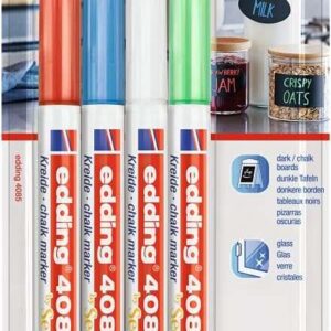 edding 4085 basicos pack de 4 rotuladores de tiza liquida punta redonda trazo 1 3mm olor neutro colores blanco, azul, verde y rojo