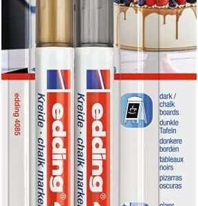 edding 4085 pack de 2 rotuladores de tiza liquida punta redonda trazo 1 3mm olor neutro color oro y plata