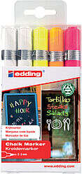 edding 4095 pack de 5 rotuladores de tiza liquida punta redonda trazo 2 3mm olor neutro colores blanco x2, amarillo, naranja y rosa