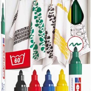 edding 4500 basicos pack de 5 rotuladores permanentes para textil punta redonda trazo 2 3mm olor neutro secado rapido colores negro, verde, amarillo, rojo y azul