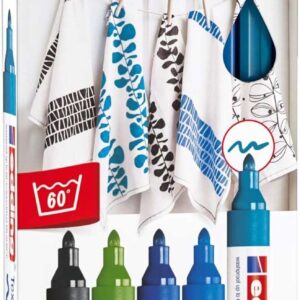 edding 4500 colores frios pack de 5 rotuladores permanentes para textil punta redonda trazo 2 3mm olor neutro secado rapido colores negro, azul, azul claro, azul oriental y verde claro