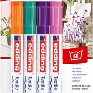 edding 4500 colores divertidos pack de 4 rotuladores permanentes para textil punta redonda trazo 2 3mm olor neutro secado rapido colores naranja, verde palido, violeta y rosa