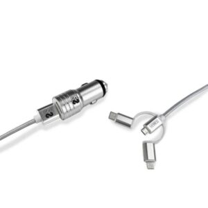 subblim cargador de coche doble usb longitud 1m carga rápida hasta 2.400amp/12w exterior de fibra de nailon resistente color plata
