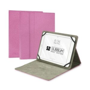 subblim funda universal para tablet acabado en tacto cloth soporte antideslizante cierre magnético sistema de sujeción exclusivo color rosa