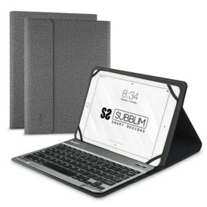 subblim teclado bluetooth extraíble funda universal 9 10,1" diseño ultradelgado soporte ajustable acceso a todas las funciones sistema magnético resistente y adaptable inalámbrico bluetooth color gris