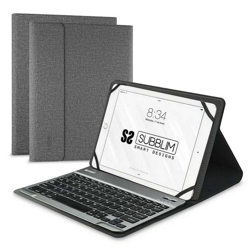 subblim teclado bluetooth extraíble funda universal 9 10,1" diseño ultradelgado soporte ajustable acceso a todas las funciones sistema magnético resistente y adaptable inalámbrico bluetooth color gris