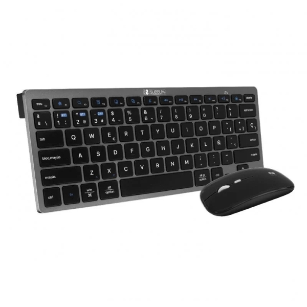 subblim combo multidispositivo teclado y ratón tecnología inalámbrica bluetooth y radiofrecuencia 2.4g ratón con batería recargable y 3 niveles de dpi ajustables color negro