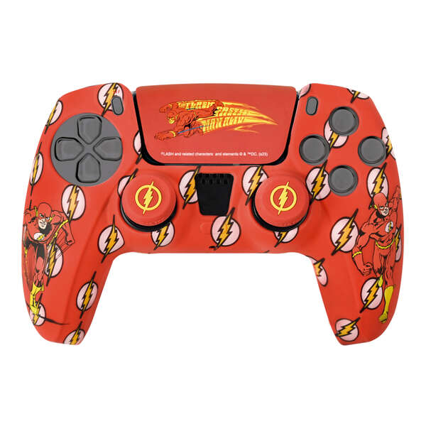 fr tec set de silicona y grips de flash para dualsense funda lisa y aterciopelada agarre mejorado con logo en relieve proteccion y personalizacion del touchpad color rojo