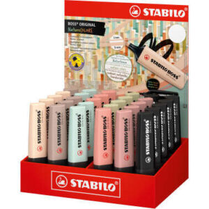stabilo boss naturecolors expositor de 30 marcadores trazo entre 2 y 5mm tinta con base de agua colores siena, beige, ocre oscuro, gris calido, verde barro, verde tierra y negro