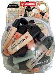 stabilo boss naturecolors expositor de 60 marcadores trazo entre 2 y 5mm tinta con base de agua colores siena, beige, ocre oscuro, gris calido, verde barro, verde tierra y negro