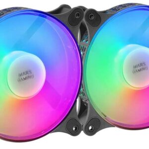 mars gaming kit de 2 espectaculares ventiladores frgb rainbow 360º 120x120x25mm iluminacion 360º frgb rainbow ventilacion superior y silenciosa conexion 3pin+4pin color negro