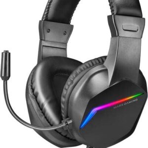 mars gaming auriculares mh122 ultraligeros con iluminacion frgb rainbow sonido hi fi ultra bass spatial sound diseño ergonomico cancelacion de ruido pasiva compatibilidad total multiplataforma color negro
