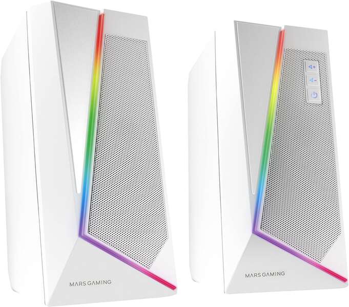 mars gaming altavoces impactantes 20w dsp rgb bluetooth 5.0 usb alimentacion espacialidad multi nivel iluminacion dinamica compactos color blanco