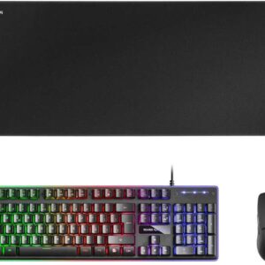 mars gaming pack premium 3 en 1 teclado hibrido h mech, raton ultra ligero 10k y alfombrilla xxl compatibilidad universal tecnologia h mech iluminacion frgb rainbow sensor optico 10000 dpi switches mecanicos kailh color negro